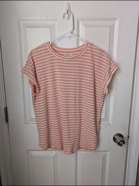 Madewell Peach & White Striped Short Sleeve Tee